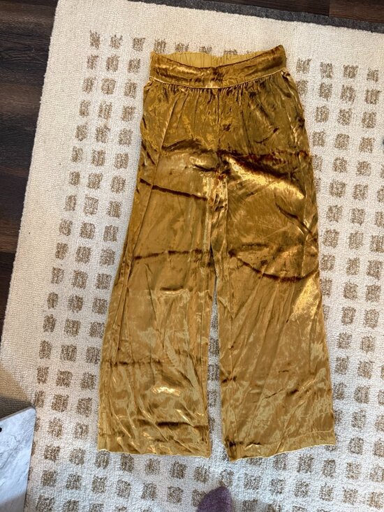 Maeve Pants - Maeve Anthropologie Gold Crushed Velvet Wide Leg Pants XS